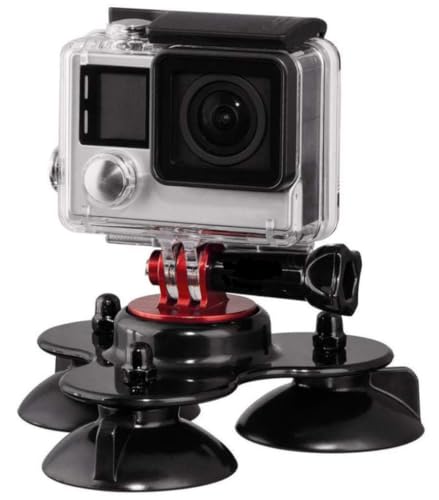 Image of SJCAM SC-3S Triple Suction Cup Mount | Rubber Portable Universal Suction Cup Mount & Holder | Riding,Car Mount Compatible for Go Pro Hero 5 /6 /7 /8 /9 /10,11 /12 Insta 360, DJI,AKASO | Black