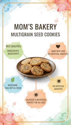 Image of MOM'S BAKERY Crunchy Multigrain Cookies-200gm Soft, Homemade Chewy & Freshly Baked Snack Treats- Ideal for Gifting | Eggless, No Palm Oil, No Preservatives | Wheat Flour, Butter, Sugar, Vanilla Essence | Healthy & High Fiber for Cravings for Tea Time