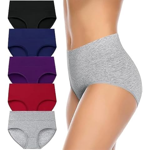 Annenmy High Waisted Womens Cotton Postpartum Underwear No Muffin Top Full Briefs Soft Stretch Breathable Ladies C-Section Panties for Women(X-Large, Dark, 5-Pack) Cover