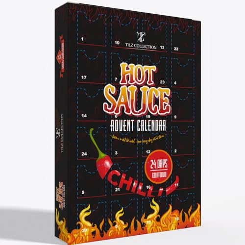 Hot Sauce Adventskalender 2025 – 24 Tage, Adventskalender 2025 für Männer, Schokoladenfreier für Frauen, Chilli Challenge Hot Sauce (Schwarz)