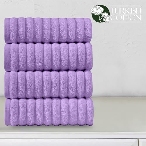 Image of Elegant Comfort Luxury 100% Turkish Cotton Corduroy Ribbed 4 Pack Hand Towel Set 16 x 28 Inch - Absorbent, Super Soft, Quick Dry, Premium Towels for Bathroom, Gym, Spa and Hotel Use, Lilac