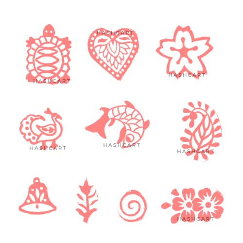 Image of Hashcart | Set of 10 | Wooden Multi Design & Floral Shapes baren for Block Printing | Wooden Stamps for Project Making | Fabric Textile Designing | Scrapbooking | Clay | Pottery Craft