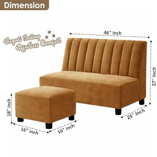 Image of Rosebell Sofa with Ottoman Combo Two Seater Sofa Set with Matching Footrest for Living Room - Golden Color