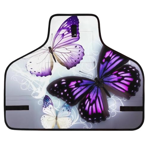 Delantal de trabajo con mariposas blancas y moradas