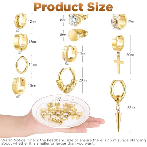 Men Earrings, Funtopia 11 Pairs Stainless Steel Small Hoop Earrings Cross Dangle Earrings Set, Fashion Huggie Earrings Piercing Jewelry for Party Birthday3