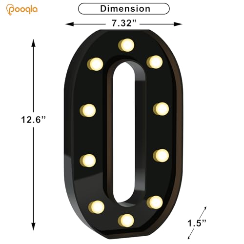 Image of Pooqla Large Black Light Up Numbers 0 Birthday Decorations for Boys | Black Party Decorations, 12.6in Tall Big Marquee Numbers Anniversary Birthday Gift for Boys Wedding Room Decor