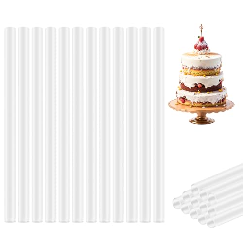 Plastic Reusable Cake Support Rod - 24 Pcs Easy Cut Cake Dowels Rods Cake Dowels for Tiered Cakes Cake Dowel Rods Plastic White Cake Supports Rods for Making Wedding and Birthday Party Cakes