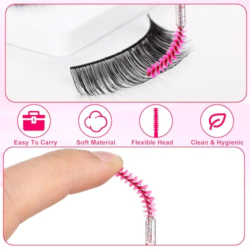 100 Stück Wimpernbürstchen Einweg Wimpernbürste Kristall Wimpern Mascara Bürstchen Augenbrauen Bürste Augenpinsel Wimpernkamm Für Wimpernverlängerungen Augenbrauenkonturen Make Up(Schwarz/Rosa)