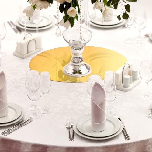 Image of Thyle 20 Pcs 10 Inch Acrylic Round Mirrors for Tables Centerpieces Circle Mirrors Candle Plates for Wall Wedding Table Centerpieces for Baby Shower Party, Thickness 1 mm (Gold)