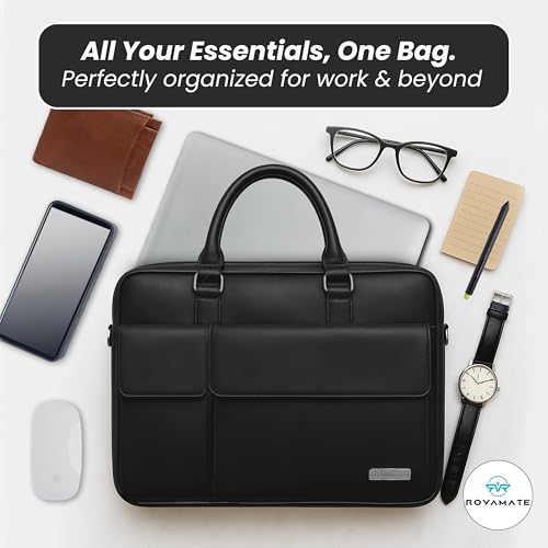 Image of Laptop Messenger Bag for Men & Women | Premium PU Vegan Leather Office Bag | Stylish Shoulder Bag Fits up to 15.6″ Laptop - Ideal for Work, Travel & College