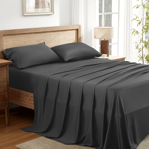 Image of Andency Dark Grey King Sheets Set 100% Viscose Derived from Bamboo | Cooling Summer Sheets, Deep Pocket Up to 16 inch, Silky Soft Hotel Luxury Breathable Bedding Sheets & Pillowcases