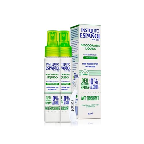 Instituto Español Desodorante antiirritación activo, antitranspirante en spray, antisudor de axilas, eficaz contra la sudoración y los olores, sin aluminio, juego de 2 x 50 ml