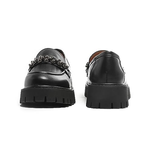 Image of Chunky Loafers Women Platform Loafers for Women Chunky Heel Lug Sole Loafers for Women Slip ons Round Toe
