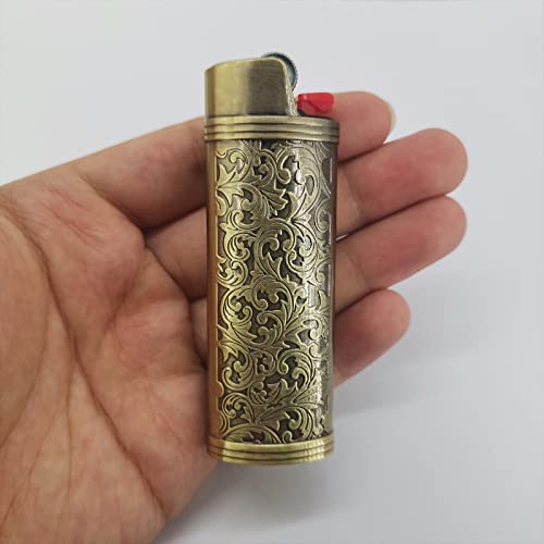 Jinmunic 2Pcs Lighter Case Cover Holder Metal Vintage Floral Stamped Fit For Bic Full J6 Series Lighter #TOP3
