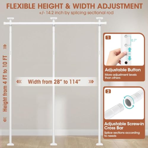 SUNALLY Room Divider for Separation 28-114in(W) Privacy Wall Divider, White | No Drilling Curtain Rod 4-10ft(H) Adjustable, Floor to Ceiling Room Separator Freestanding Tension Rod for Space Partition - image 2
