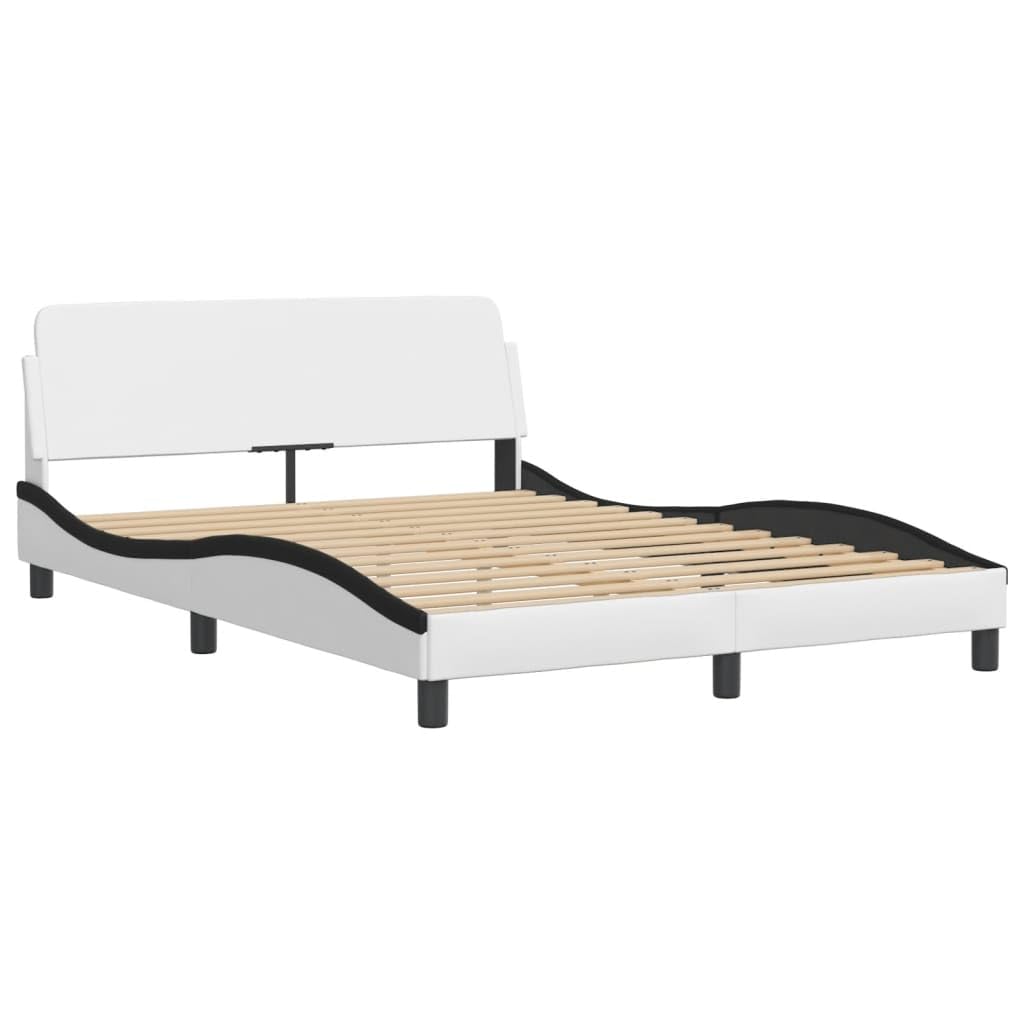Bett Hvar Weiß-Schwarz, 120x200 cm, Kunstleder, mit Matratze, Wellendesign, Schlafzimmer Möbel, Platform Bett