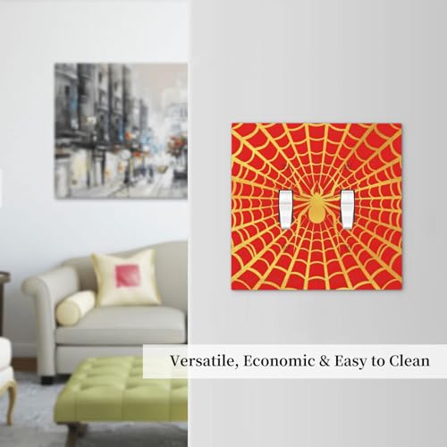 Decorative Switch Plate Covers Red Background with Golden Spiderweb Spider 2 Gang Light Switch Cover Plate Unique Double Toggle Wall Plate Light Switch Covers for Home Decor
