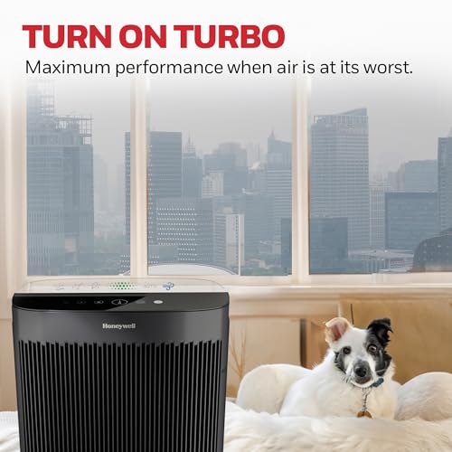 Honeywell HEPA Air Purifier for Home, 2423 Ft² Rooms in 1 hour, Air Quality Monitor, Auto Mode, Reduces Allergens, Dust, Pollen, Pet Dander, Odors, Smoke, Black, HPA5300B