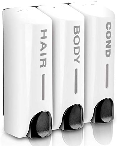 AUMIO Chamber Soap Dispenser Duo Shower Gel Shampoo Conditioner with 2x350ml Refillable Bottles ABS Wall Mount White