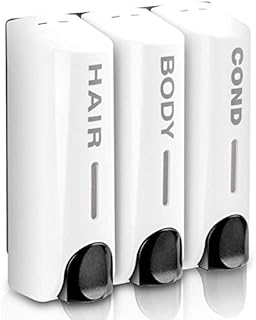 AUMIO Chamber Soap Dispenser Duo Shower Gel Shampoo Conditioner with 2x350ml Refillable Bottles ABS Wall Mount White