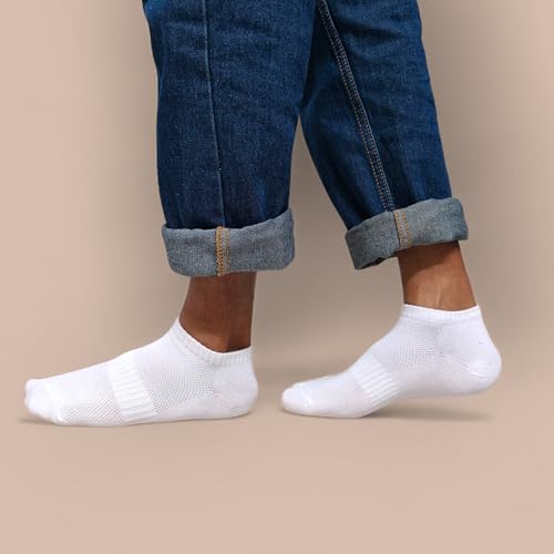 Image of Ankle Socks for Men & Women (Unisex) - Made with Soft, Breathable & Durable Cotton, Anti Odour, (Denim Blue, Blue, Charcoal Grey, Black, White, Grey) - Free Size - Pack of 6 - Sports, Gym