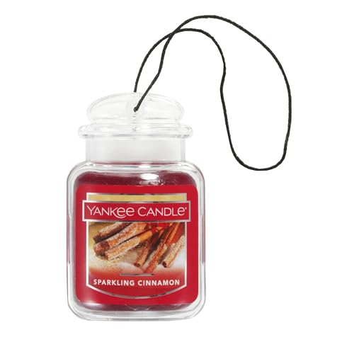 Image of Yankee Candle Car Jar Ultimate Air Freshener, Hanging Car Freshener, Long Lasting Car Fragrance, Sparkling Cinnamon (Pack of 12)
