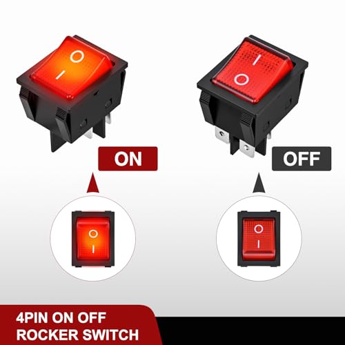 Image of Nilight 12V 24V Rocker Switches Red LED Lighted 5PCS | 4 Pin 2 Position ON Off Toggle Switch KCD4 DPST for Car Automotive Truck Boat Marine Off-Road Vehicle