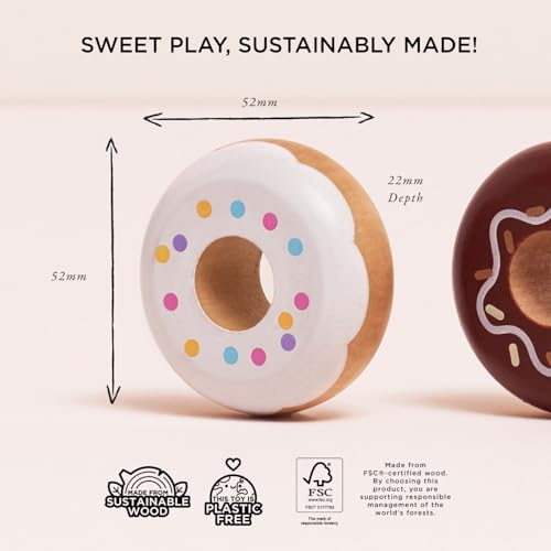 Le Toy Van - TV332 - Pretend Donuts Lernspiel, Kinderspielzeug, 2 Jahre, Set mit 4 Donuts mit Geschenkbox, Montessori-Spiel, FSC-Naturholz und Farben auf Wasserbasis