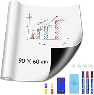 Magnetic Whiteboard, 90 x 60 cm Whiteboard Sticker, Dry Erase White Board Sheet with Markers Magnet Eraser Pen Holder, Self Adhesive Whiteboard Paper Roll for Home Office