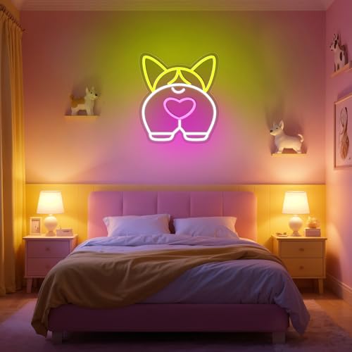 Image of Dog Neon Sign for Wall Decor,Dimmable Cute Corgi Dog Neon Light Puppy Light Up Signs for Pet Shop Bedroom Party Bar Background Christmas Gifts Decorations