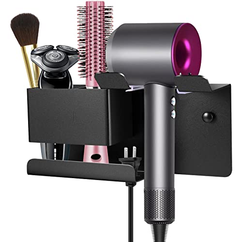 BOJDOPIE Hair Dryer Holder Wall Mounted, Blow Dryer Organizer for Bathroom, Aluminum Alloy Multi-functional Hair Dryer Rack for Dyson Supersonic, Morden Black