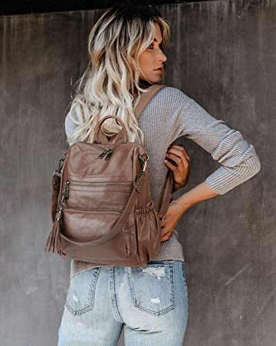 Image of Uromee Travel Backpack Purse for Women Vegan Leather Ladies Fashion Tassel Shoulder Bag Convertible