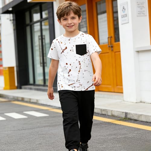 Image of Size 5-13 Years Boys Summer /Spring Outfits Set Short Sleeve T-Shirt & Pants Kids Boys Fall Fashion Clothes Sets