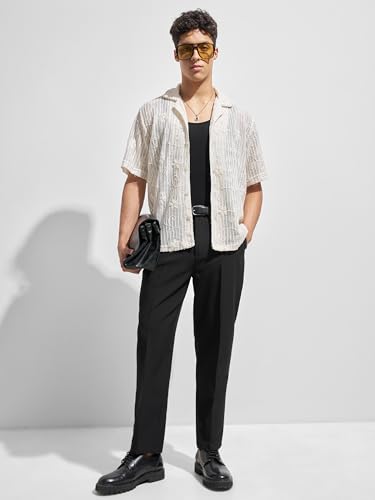 Image of Highlander Men Men Solid Korean Trousers|Relaxed fit|Mid-Rise|Premium Blend|All Day Smart Wear Workwear
