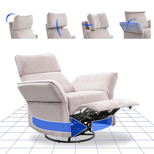 FLEXISPOT XR8 Sillón Relax, Sillon Eléctrico con Función Reclinable, Chaises Longues, Sillón Giratorio TV con Balancín, Reposacabezas 3D, Reposabrazos Ajustable, Respaldo Ajustable para Salón, Beige