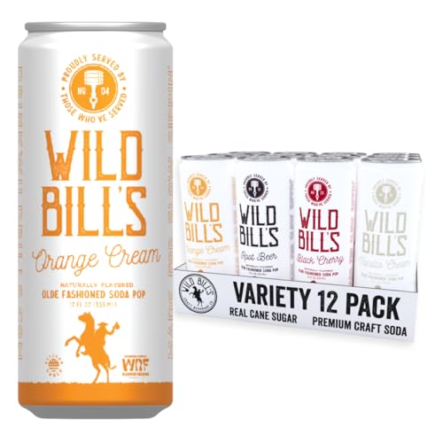Wild Bill's 4 Flavor Craft Soda Soft Drinks Variety Pack, Root Beer, Black Cherry, Orange + Vanilla...