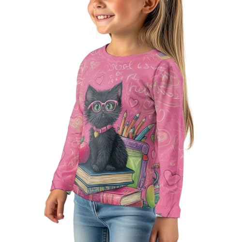 Image of Girls Cartoon Print Long Sleeve Graphic Tee Casual Crew Neck T-Shirts for 3-16 Years Little Girls