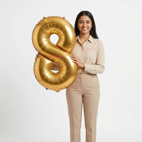 Image of Balloonistics Gold 40-Inch Foil Number 8 Balloon - Helium or Air Fill for 8th Birthday, Anniversary Party Decoration, Photo Booth Backdrop, Cake Table Decor