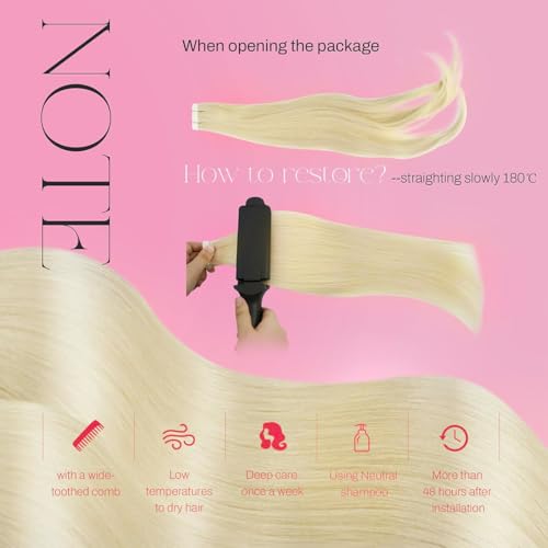 Image of Moresoo Bleach Blonde Tape in Human Hair Extensions, 14 Inch, 20Pcs, 40g | Seamless tape in hair extensions human hair, remy straight texture, invisible skin weft, soft volume, party styling