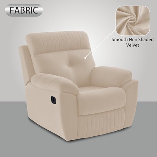 Image of Adorn India Premium Majestic 1 Seater Recliner Manual Sofa Chair | Cream Suede Velvet Fabric | Soft Padded Back Rest & Handrest | Living Room Recliner Chair | 3 Years Warranty
