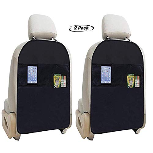 Protezione Sedile, Proteggi Sedile Auto Bambini [2 Pezzi], Seggiolino Auto Posteriore, Organizer Bambino per Sedile,Protezione Sedile Auto Bambini, Materiale di Alta Qualità 600D – Nero