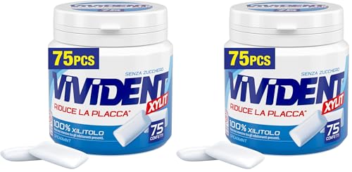 Vivident Xylit Chewing Gum, Gomma da Masticare, Barattolo, Gusto Spearmint, con Xilitolo, Senza Zucchero, Confezione da 150 Confetti
