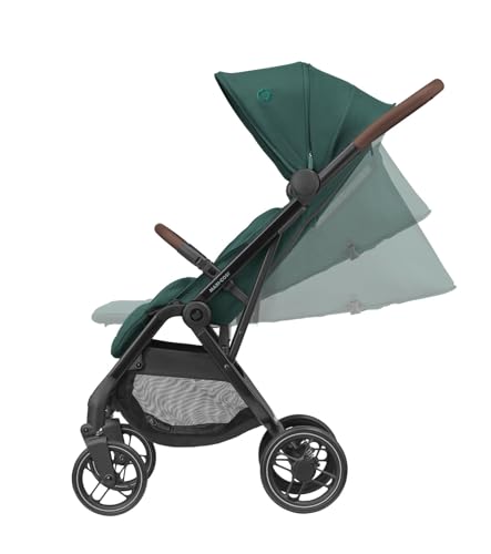Maxi-Cosi Soho Carrinho, 0-4 anos, 0-22 kg, carrinho ultra compacto, dobrável automático com uma mão, cadeira espaçosa, 3 reclinações, reclinação total, capa removível, verde essencial