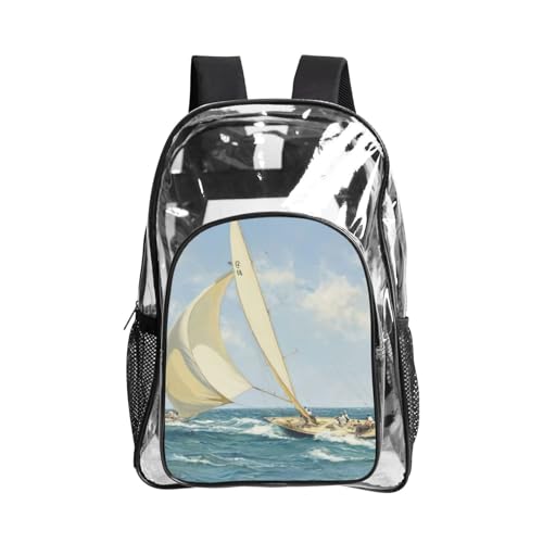 Sac à livres transparent robuste avec motif bateau pour voyage et plage