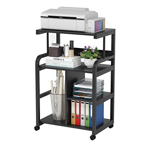 TIYASE Mobile Printer Stand with Storage Shelves, 4-Tier Rolling Printer Cart, Desk Side Machine Stand Work Cart with Wheels for Home Office (Black)