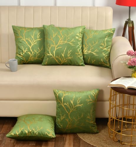 Image of Velvet Foil Cushion Covers 24 inch x 24 inch Set of 5, Pista Green