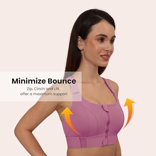 Image of GLAMORAS Women Poly Spandex Padded High Impact Front Zip Compression Sports Bra Criss Cross Back Adjustable Velcro Strap at Band & Shoulder for Gym, Yoga, Running, Fitness & Workout - Size: M-4XL