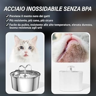 DOOOB Fontanella per Gatti, 3.2L Fontana per Gatti, Automatico Fontanella Gatto Acciaio con Pompa Ultra Silenziosa, Fontana per gatti acciaio inox con 1 Filtro e 1 Spugna