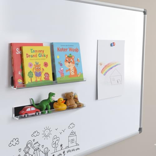 Image of 2 Pack Magnetic Book Shelf - Acrylic Reusable Display Panel for Whiteboards, Classrooms & Home, Adhesive-Free Storage with 11lb Capacity (Clear)