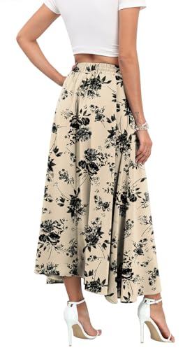 Askyes Womens Maxi Skirt Summer Trendy Tie Knot Elastic High Waisted Boho Casual Beach Flowy Swing Long Skirts with Pockets2